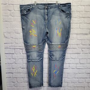 Road Narrows Moto Jeans Mens Size 50 Painted Distressed Y2K‎ Hip Hop Streetwear